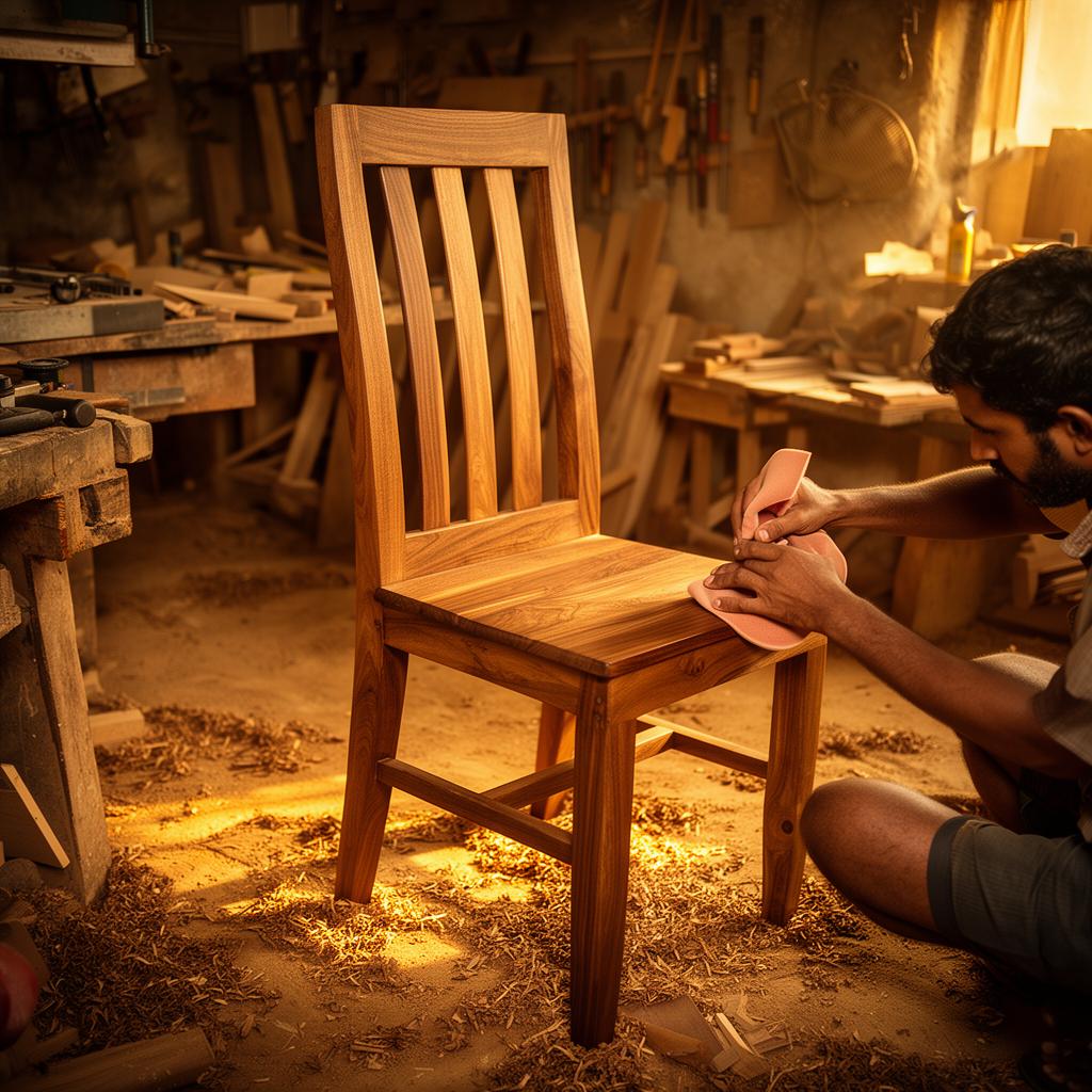 Craftsman finishing a wooden chair